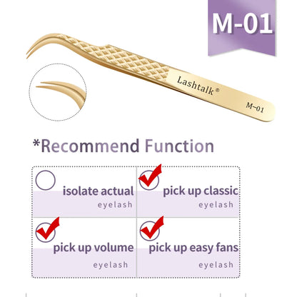 Lashtalk Precision Fiber Tip Tweezer - Diamond Grip Anti-Slip Gold Stainless Steel for Eyelash Extensions Makeup by Nagaraku