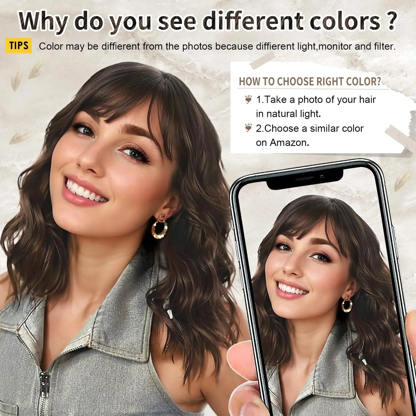 Natural Brown Synthetic Curly Wavy Bob Wig with Bangs – Stylish Wig for Women