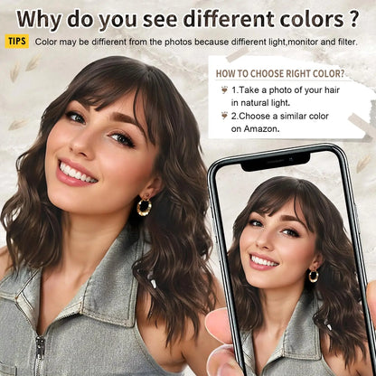Natural Brown Synthetic Curly Wavy Bob Wig with Bangs – Stylish Wig for Women