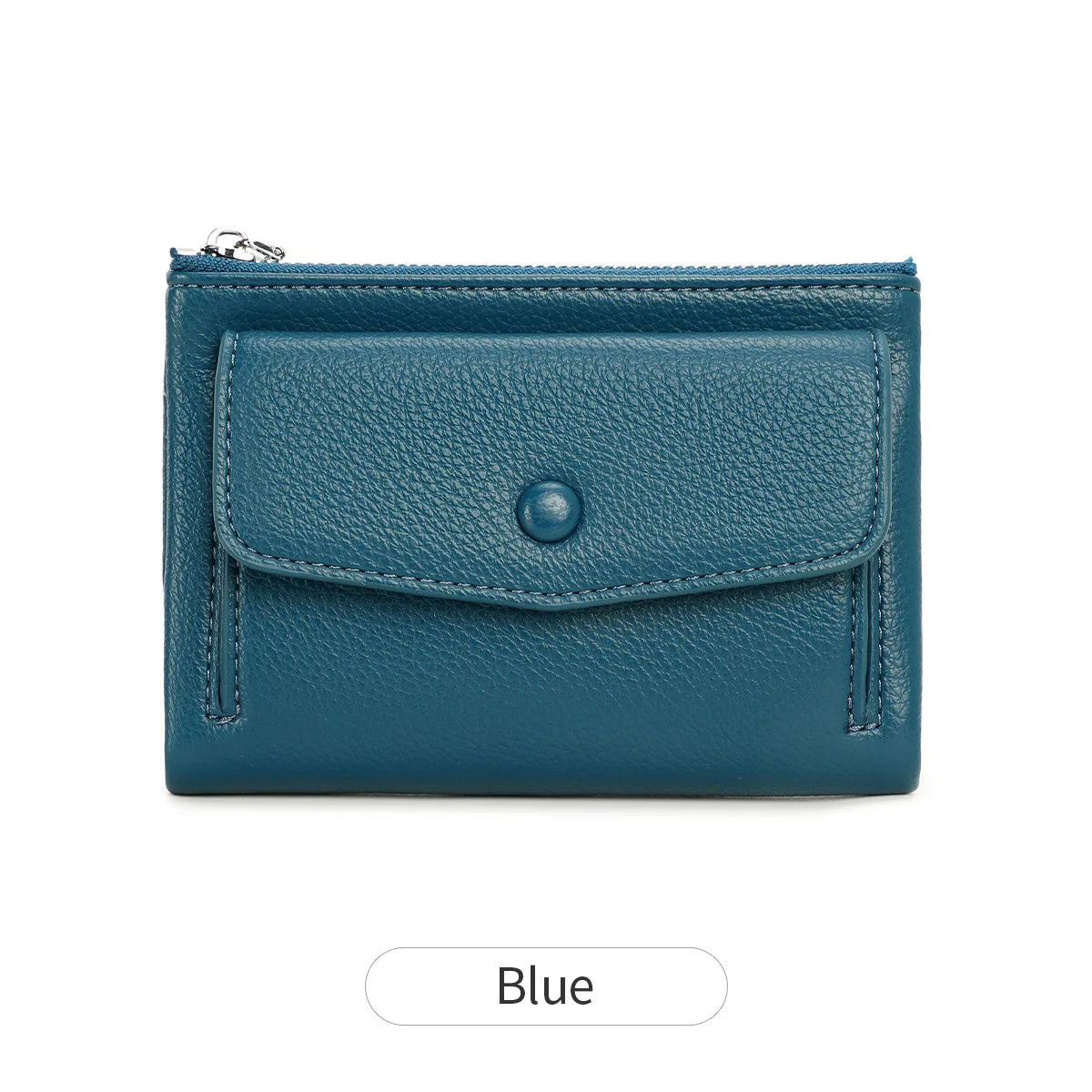 Women’s PU Leather Short Double Zipper Wallet – Simple Solid Color, Large Capacity Credit Card Holder with Coin Pocket