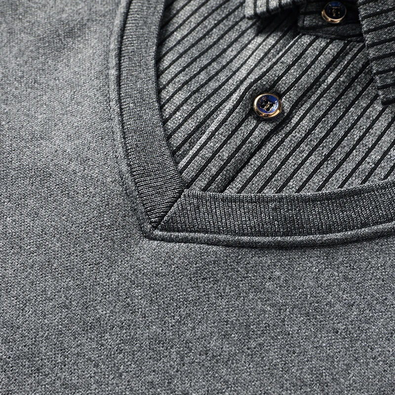 Men's Fleece Lined Polo Sweater - Fake Two-Piece Thick Winter Business Casual Pullover Top
