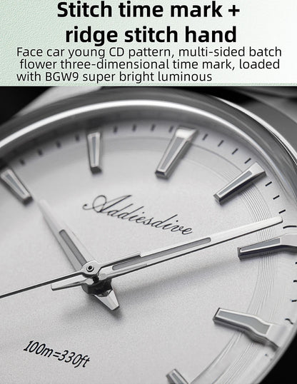 ADDIESDIVE 36MM Men's Stainless Steel Quartz Watch — Luxury Bubble Mirror Glass, 100M Waterproof Timepiece AD2066