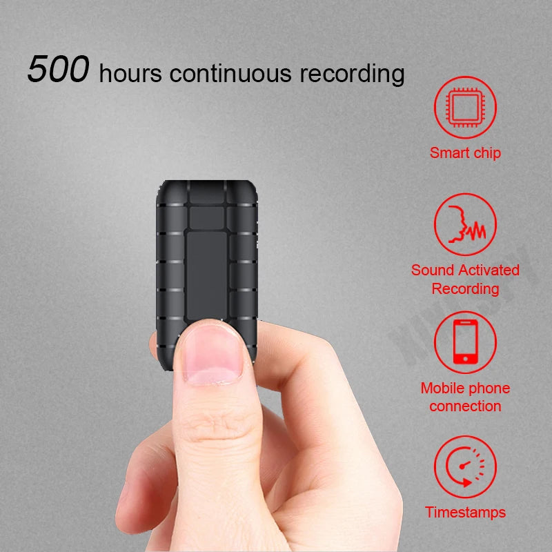 Mini Voice Activated Recorder – 500 Hours Digital Recording Device, Professional Sound Dictaphone, Portable & Compact Audio Micro Recorder