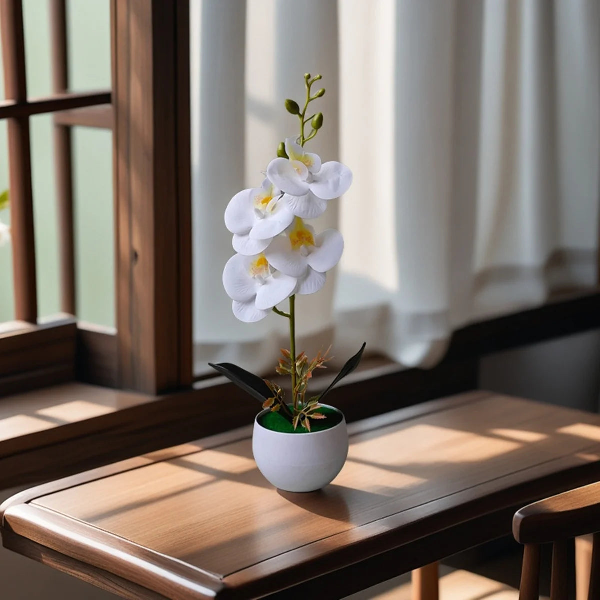 Realistic Artificial Orchid in Plastic Pot – Fake Flower Decoration for Home, Office & Hotel