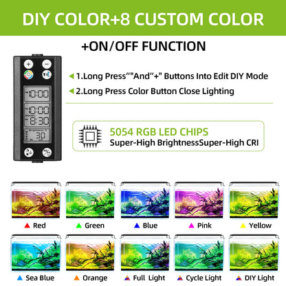 Full Spectrum Aquarium LED Light – 24/7 Lamp with Thermometer & Memory Function for Aquatic Plants