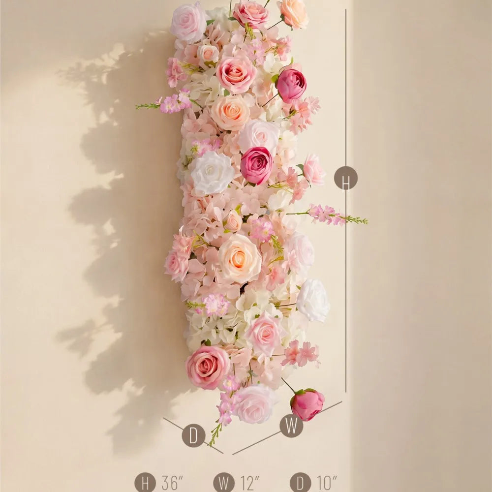 Pink Rose Wedding Flower Runner - Silk Floral Backdrop Decor for Tables, Events & Parties