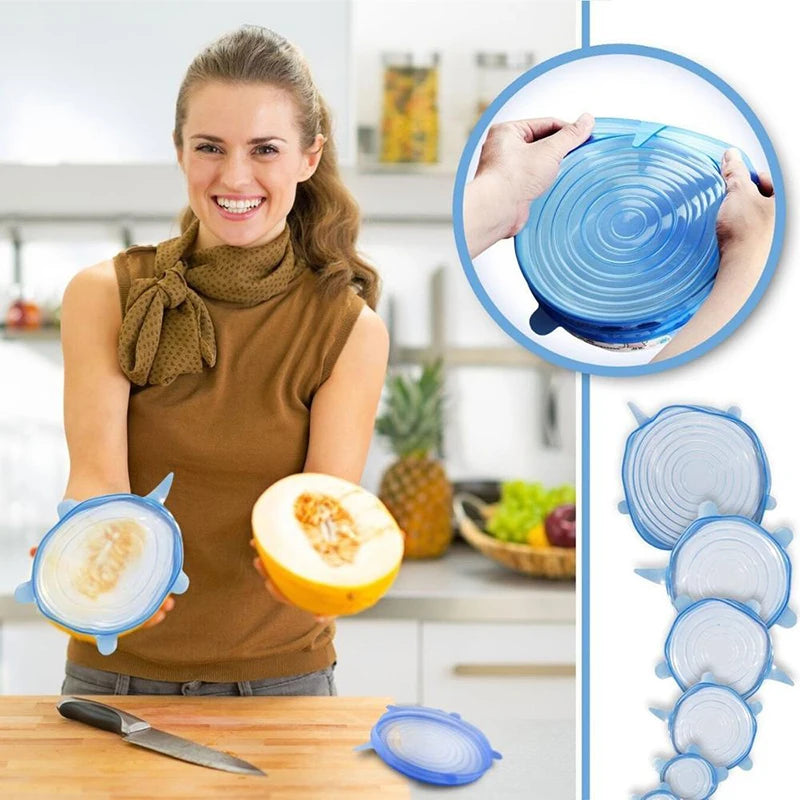 6/12Pcs Silicone Stretch Lids - Universal Taper Pot Bowl Food Wrap Sealed Cover for Kitchen Cookware