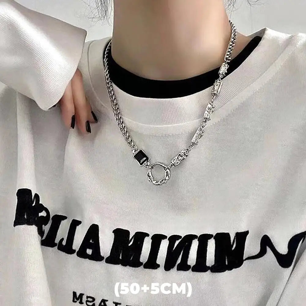 Hip Hop Zircon Star Double Layer Necklace - Titanium Steel Pendant Chain for Men & Women, Unisex Trendy Jewelry