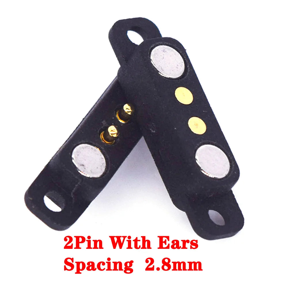 2-Pin Waterproof Magnetic Pogo Pin Connector - 2.8mm Pitch Spring-Loaded Male/Female DC Power Socket with Ears