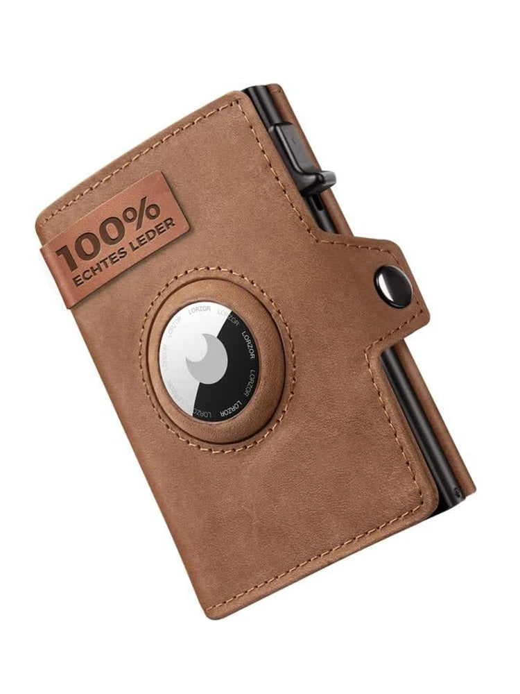 Genuine Leather Wallet with Coin Pocket – RFID Blocker Airtag Wallet for Men