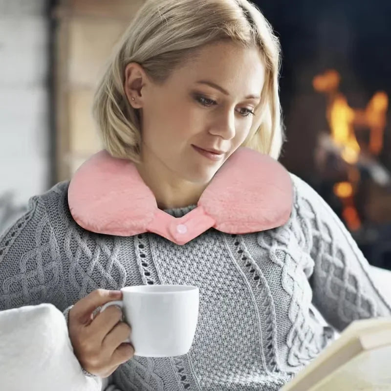 U-Shaped Hot Water Bottle Neck Wrap - Reusable Plush Heating Bag with Hand Pockets for Winter Warmth and Comfort