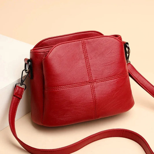 Vintage PU Leather Shoulder Bag for Women – Solid Color Large Crossbody Messenger Bag for Middle-Aged Ladies