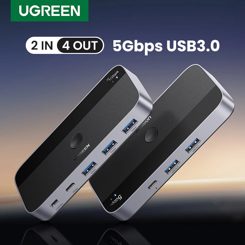 UGREEN USB 3.0 KVM Switch –  4 Devices Sharing Switcher for Keyboard, Mouse & Printer Control, High-Speed USB Hub Selector