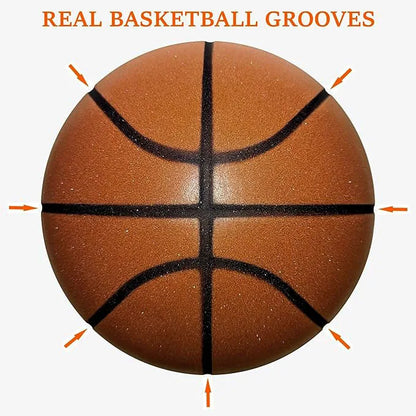 Silent Indoor Basketball – Airless Foam Dribbling Ball, Size 7/6/5 with Grooved Quiet Training Design