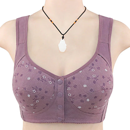Women’s Cotton Wireless Bra - Soft Front-Closure Comfort Bra for Full Bust Support