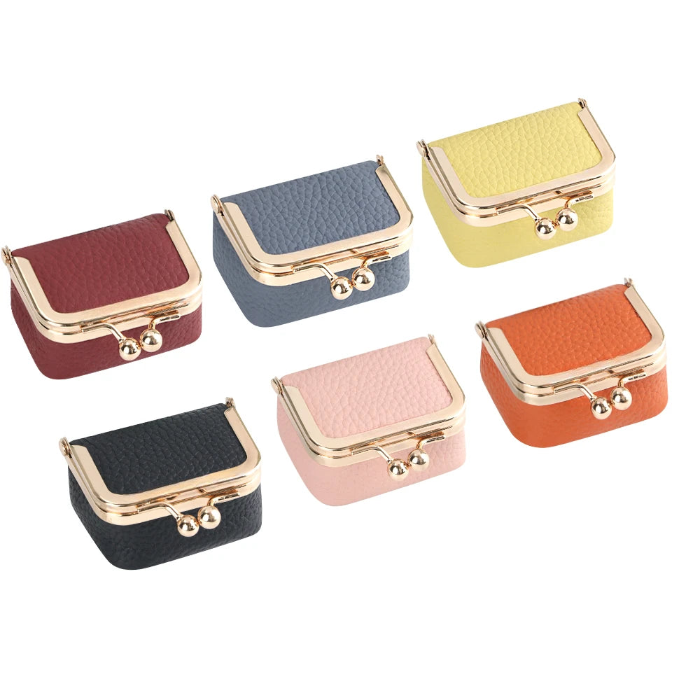 URBAN MASTER Genuine Leather Mini Coin Purse – Solid Color Kiss Lock Change Pouch, Casual Small Wallet for Women