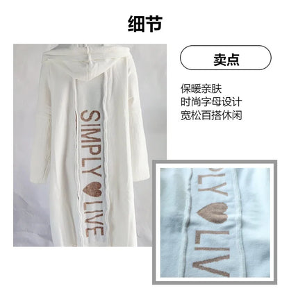 2023 Autumn/Winter Sweater Cardigan – Lapel Hooded Long Knit Coat with Letter Design, Loose Fit for Women