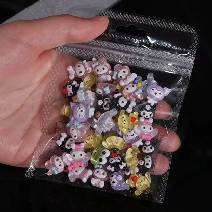 120PCS Sanrio Nail Charms Set - Kuromi, Cinnamoroll, and My Melody Resin Decorations for DIY Manicure Nail Art