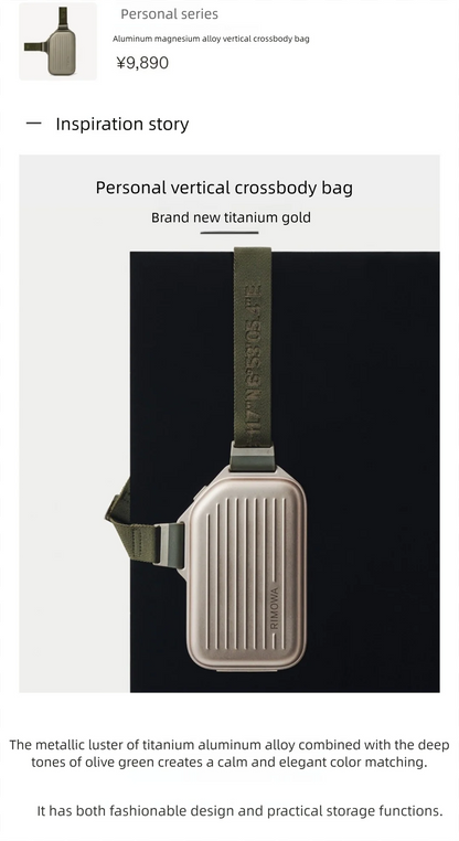 2025 RMWA Light Luxury Single-Shoulder Crossbody Bag — Vertical Aluminum-Magnesium Alloy Travel Bag, Silver Stylish Luggage