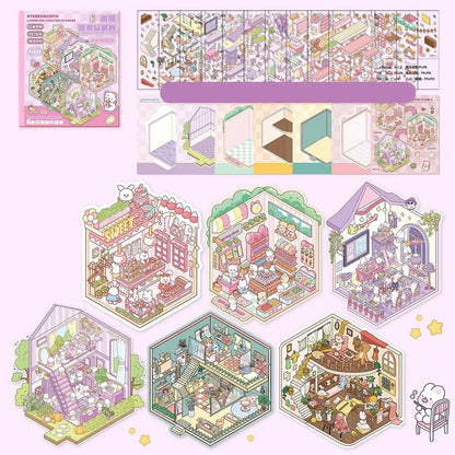 3D Cabin Scene Sticker Book - Layered Cartoon Scene Stickers for DIY Crafts, Creative Play, and Collecting