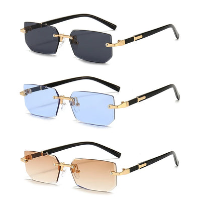 Rimless Rectangle Sunglasses – Fashion Small Square Shades for Men & Women, Summer Travel Sun Glasses