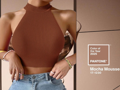 2025 Women’s Ribbed Knit Sleeveless Crop Top – Sexy Solid Halter Corset Tank for Casual, Crossfit & Y2K Fashion
