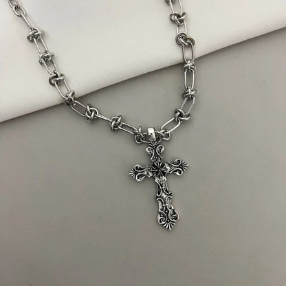 Vintage Cross Pendant Necklace – Kpop Punk Long Chain Retro Jewelry for Women, Korean Fashion Gift