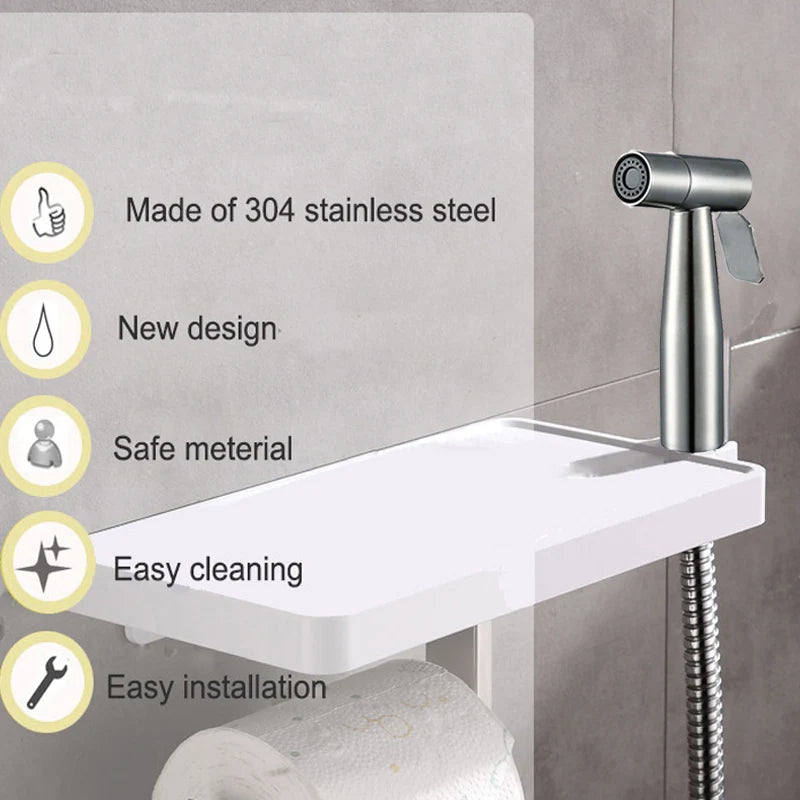 Baokemo Stainless Steel Toilet Spray Gun - Portable Bathroom Cleaning & High-Pressure Flushing Booster for Outdoor Use