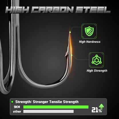 9KM High Carbon Steel Treble Fishing Hooks – Barbed Triple Hooks for Hard Lures & Saltwater Fishing