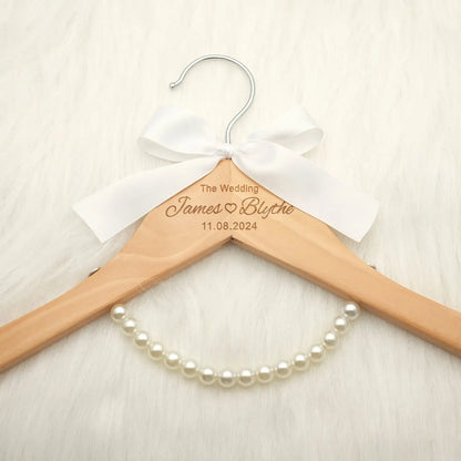 Personalized Wedding Dress Hanger - Custom Bridal Hanger with Engraved Names & Date, Bridal Shower Gift