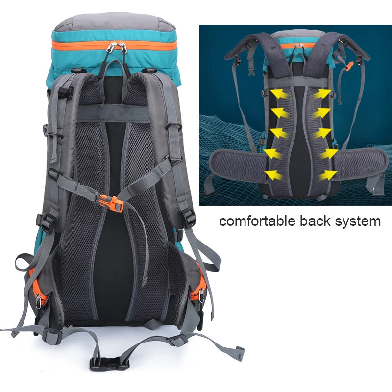 65L Large Camping Backpack — Waterproof Outdoor Hiking, Climbing & Trekking Mountaineering Sport Bag