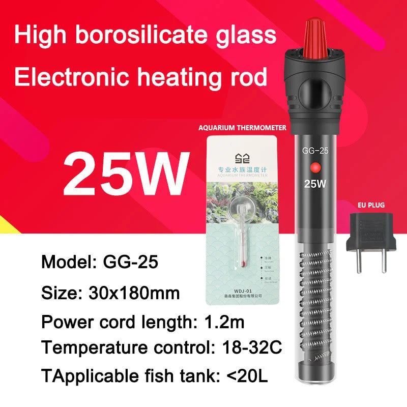 25W-300W Fish Tank Aquarium Heating Rod - Quartz Glass with Digital Display & Automatic Thermostat for Aquariums