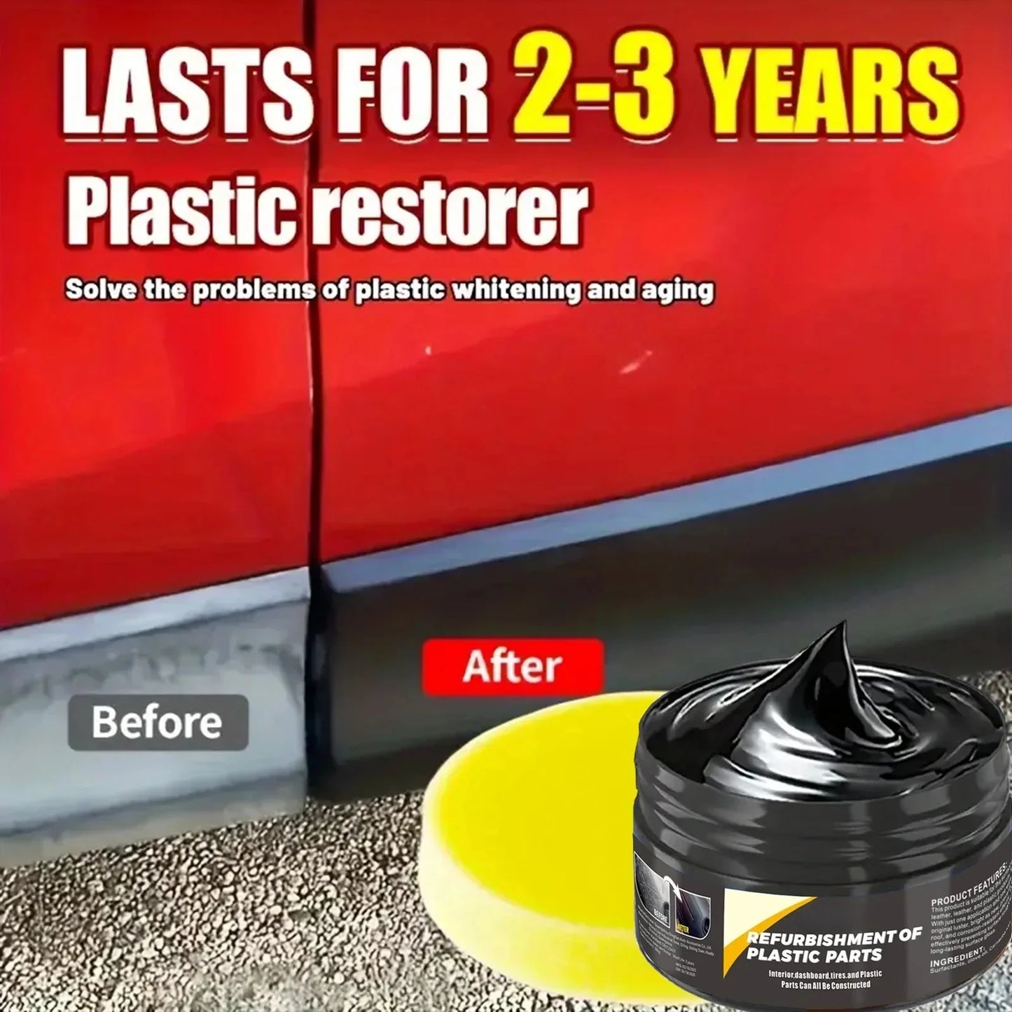 Automotive Plastic Repair Cream — Interior & Exterior Scratch Repair Polishing Wax for Trim and Tires