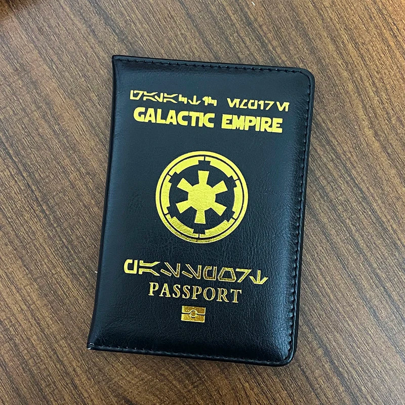 Galactic Empire Passport Cover | Black PU Leather Travel Wallet & Document Organizer with New Logo