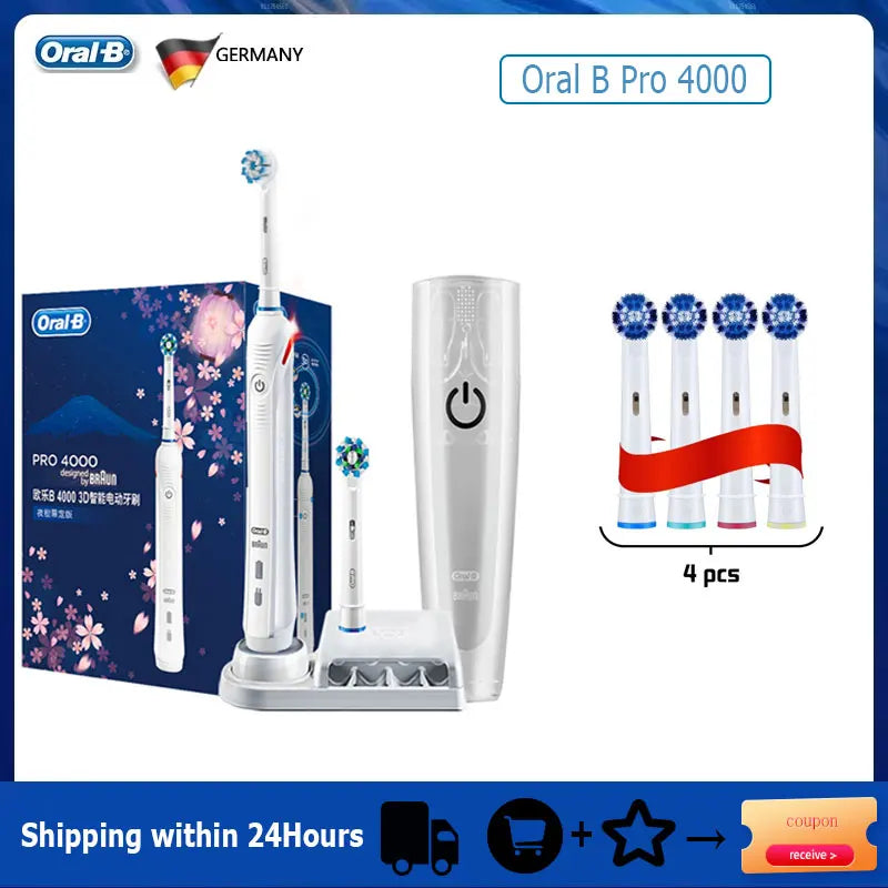 Oral-B Pro 4000 Electric Toothbrush – 3D Action Daily Clean with Pressure Sensor, 4 Modes, Gum Care, Waterproof & Rechargeable