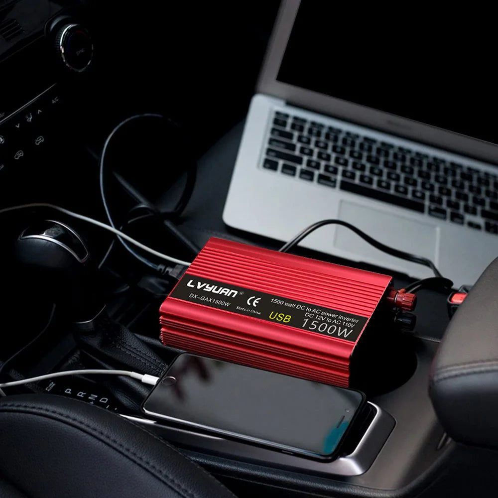 1500W-2600W Car Power Inverter – Portable DC12V to AC110V Charger for Phone, Laptop, Camera with US Socket