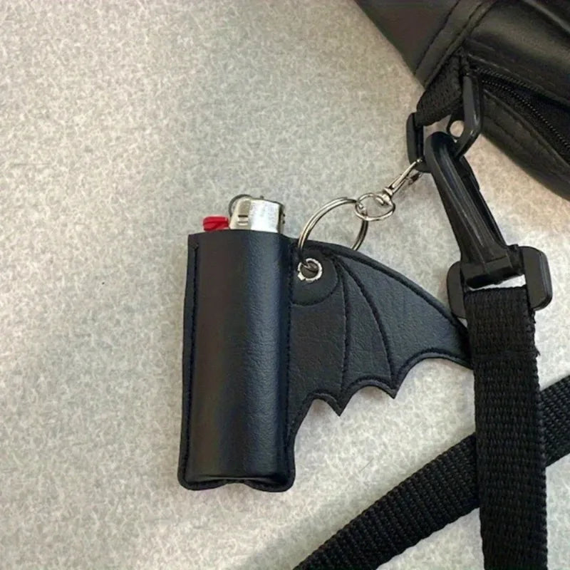 Bat Lip Balm Holder Keychain - PU Leather Wing Design Punk Style Accessory