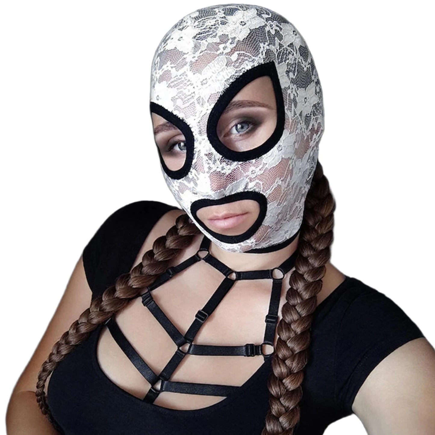Gothic Lace & Velvet Face Mask - Halloween Masquerade Carnival Costume Headpiece