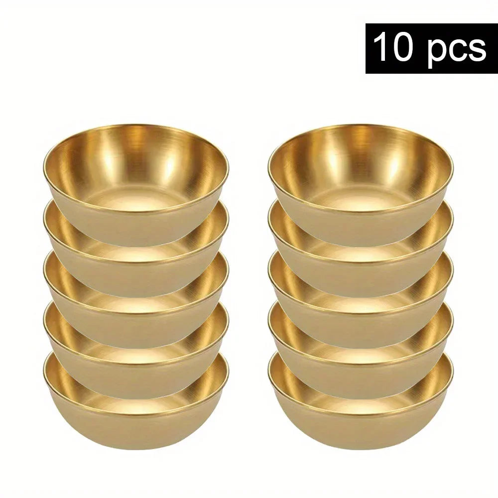 10Pcs Stainless Steel Sauce Dishes Set – Mini Round Seasoning Bowls & Small Appetizer Plates