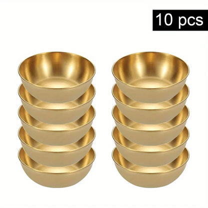 10Pcs Stainless Steel Sauce Dishes Set – Mini Round Seasoning Bowls & Small Appetizer Plates