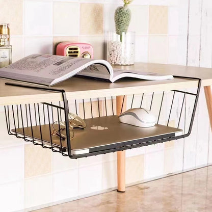 Metal Iron Kitchen Organizer Shelf - Cabinet Storage Rack with Hanging Mesh Basket for Desk, Wardrobe, and More