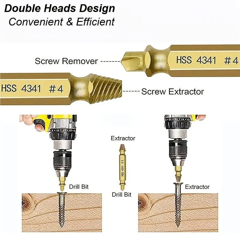 Damaged Screw Extractor Set - HSS Drill Bit Kit for Removing Stripped Broken Screws with Power Tools