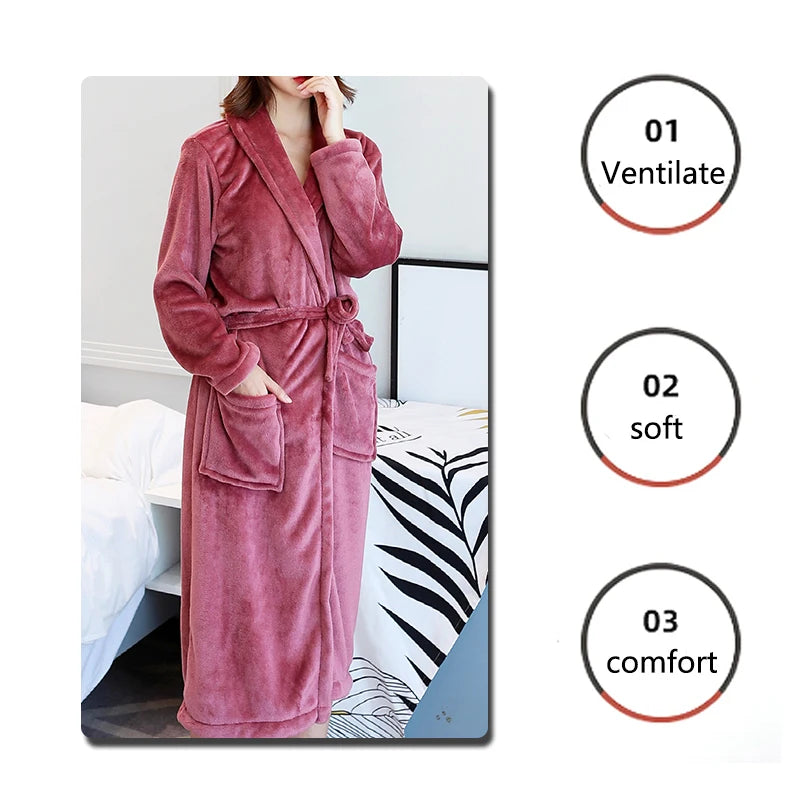 Thickened Warm Flannel Bathrobe – Large-Size Autumn Winter Coral Velvet Robe for Couples, Padded Homewear & Sleepwear