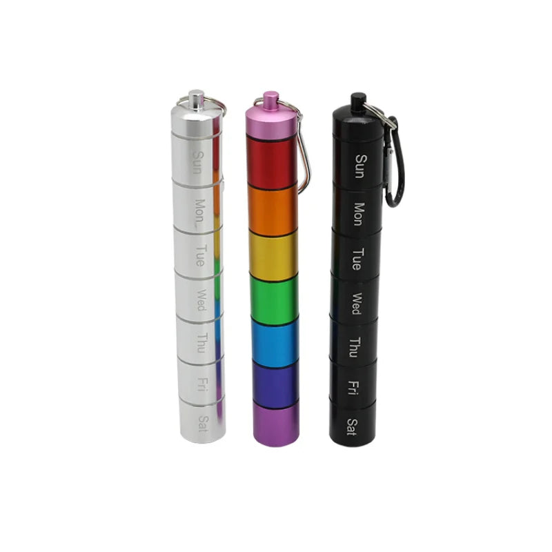 Portable Aluminum Alloy Pill Box Case - Waterproof, 7 Days 7 Grids Organizer for Travel - Ideal for Medicine, Vitamins, and Fish Oils