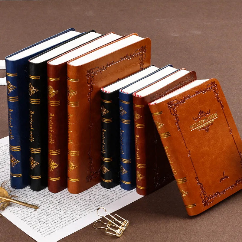 A6/A7 Vintage Hot Gold Printed Notebook – Cute Compact PU Leather Pocket Diary, Hard Shell School & Office Supplies