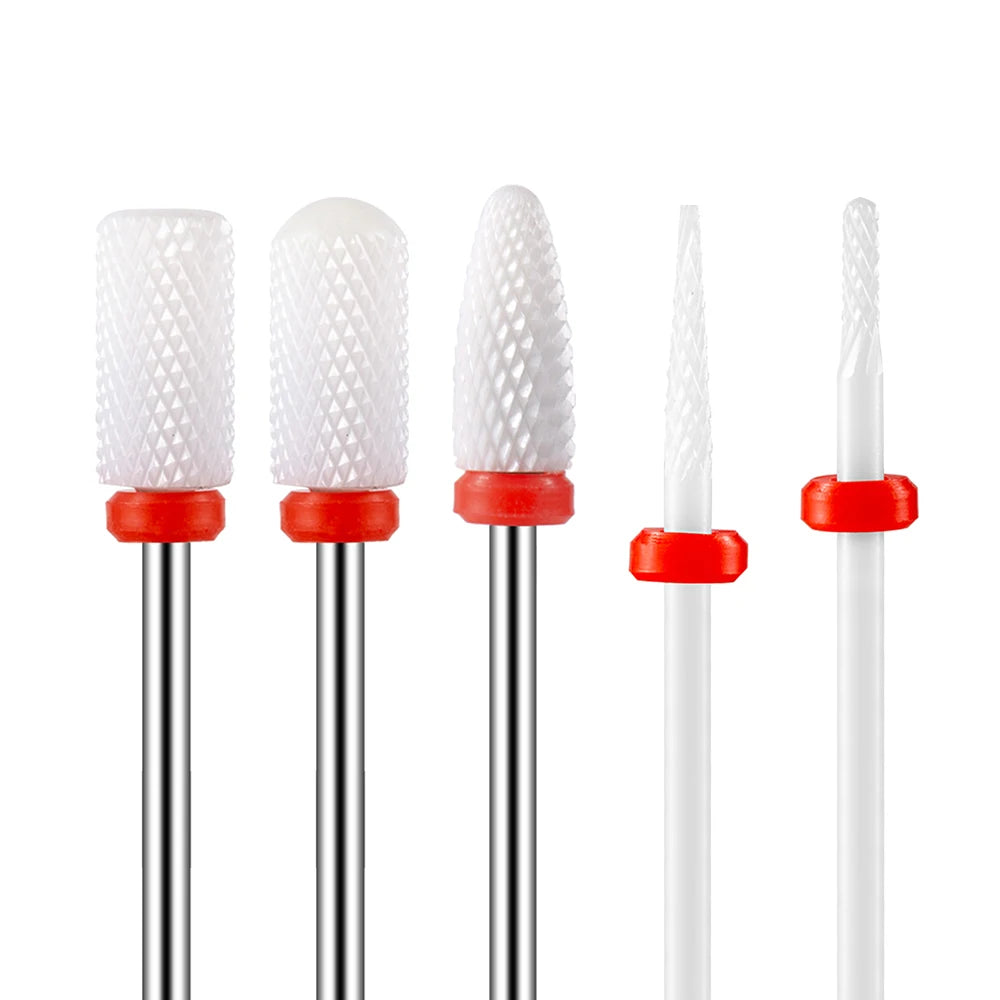5PCS Ceramic Nail Drill Bit Set - Electric Milling Cutter Bits for Manicure & Pedicure Nail Machine Accessories