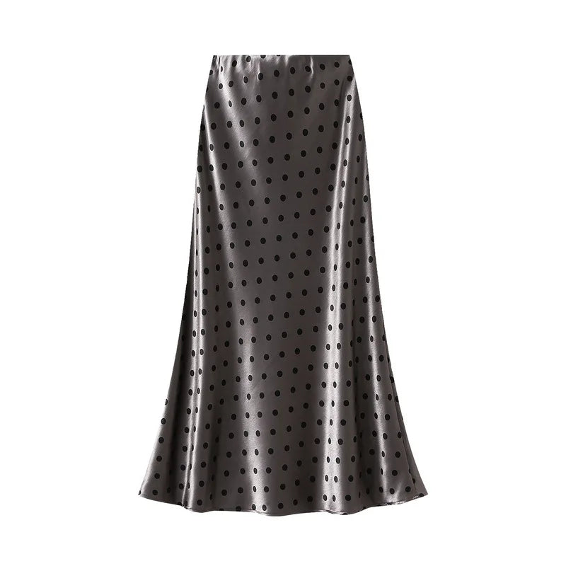 Seoulish Women’s Vintage Polka Dot Satin Mermaid Skirt – High Waist Midi Length Casual Spring Summer Fashion Skirt 2026