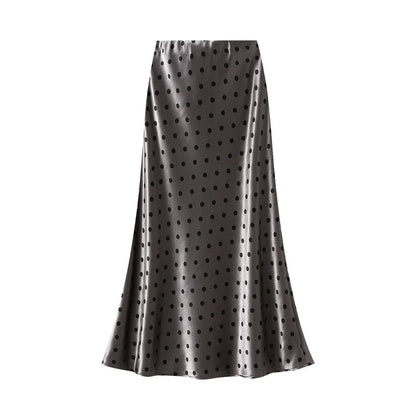 Seoulish Women’s Vintage Polka Dot Satin Mermaid Skirt – High Waist Midi Length Casual Spring Summer Fashion Skirt 2026