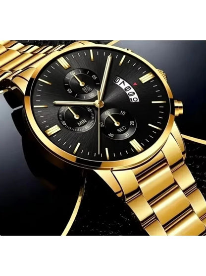 Luxury Stainless Steel Men’s Quartz Watch - Calendar Business Dress Wristwatch for Daily & Formal Wear