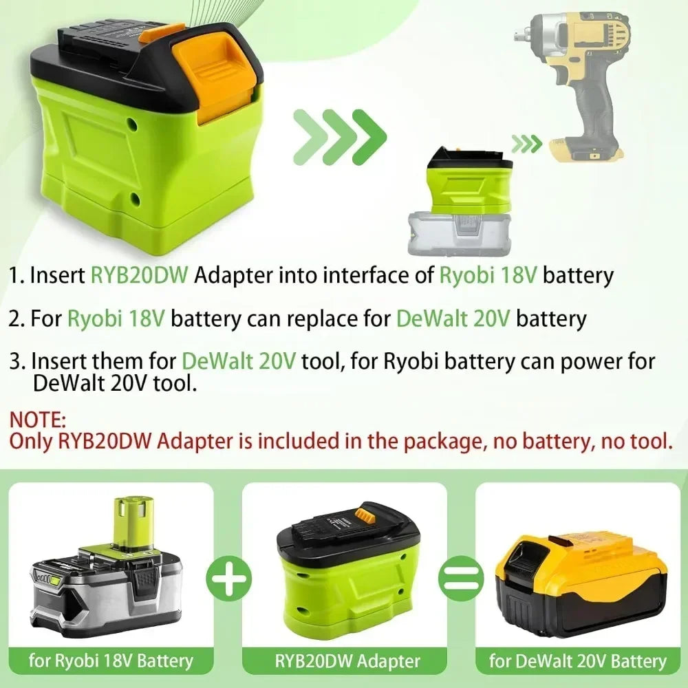 Battery Adapter Converter - Ryobi 18V Li-Ion Battery to Dewalt 20V Power Tool Compatibility Adapter